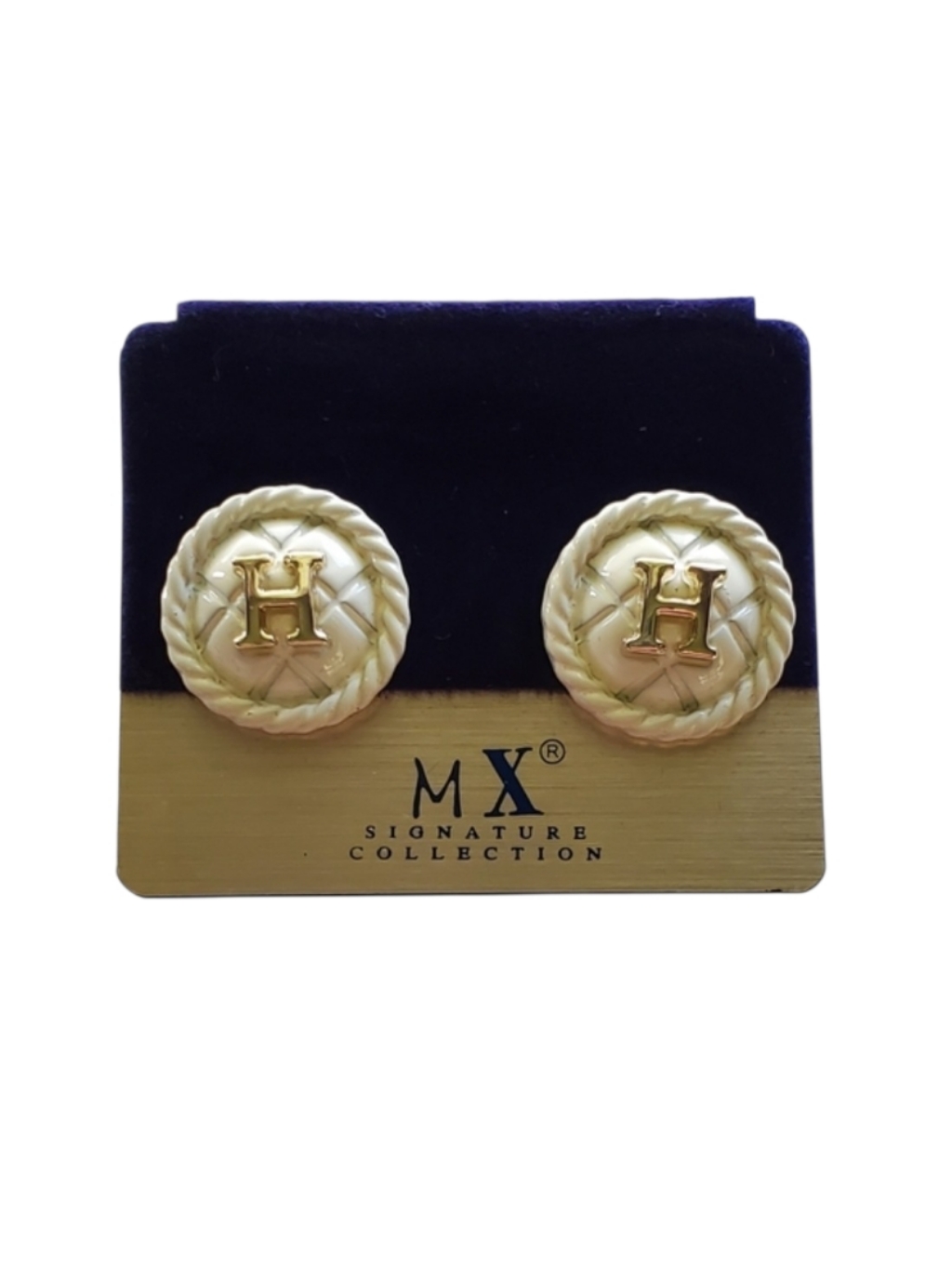 Mx Signature Collection Gold And Cream H Initial Earrings No Brand